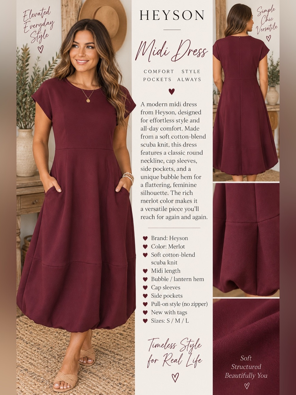 Heyson Merlot Midi Dress with Bubble Hem